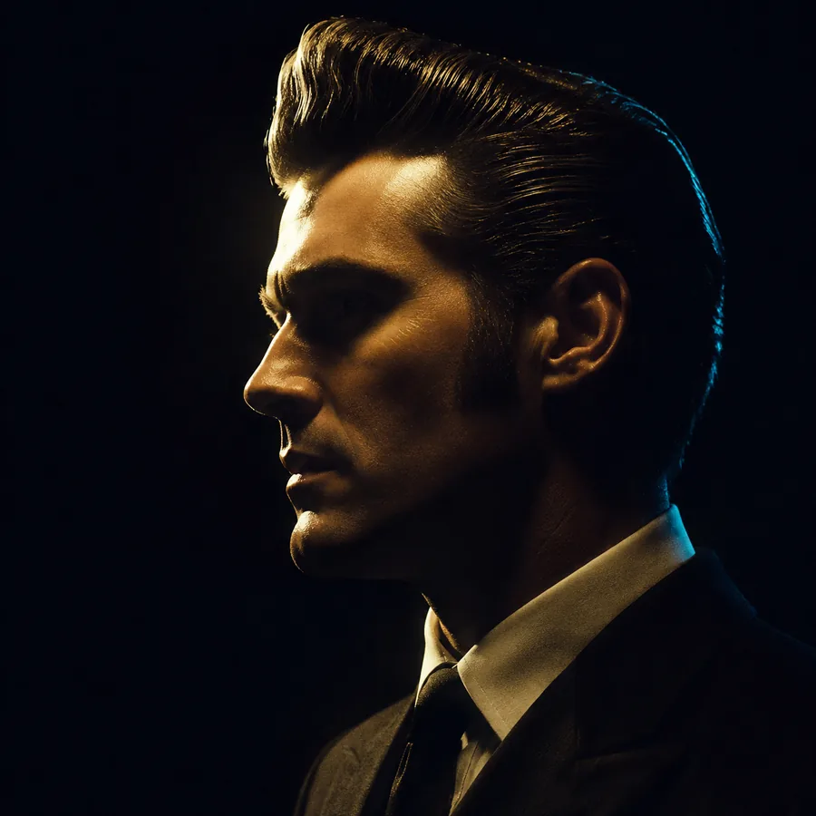 Classic slicked-back gentleman's cut in profile